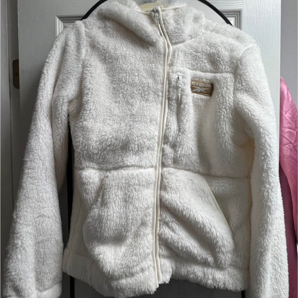 Reebok White Fleece Zip-Up Jacket